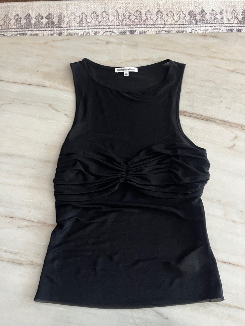 Reformation Black Ruched Twist-Front Tank